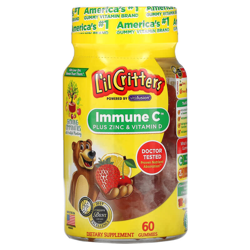 Kẹo dẻo L'il Critters Immune C Plus Zinc & Vitamin D nhiều hương vị 60 viên 10 l il critters immune c plus zinc vitamin d assorted flavors 60 gummies 70230 027917006031