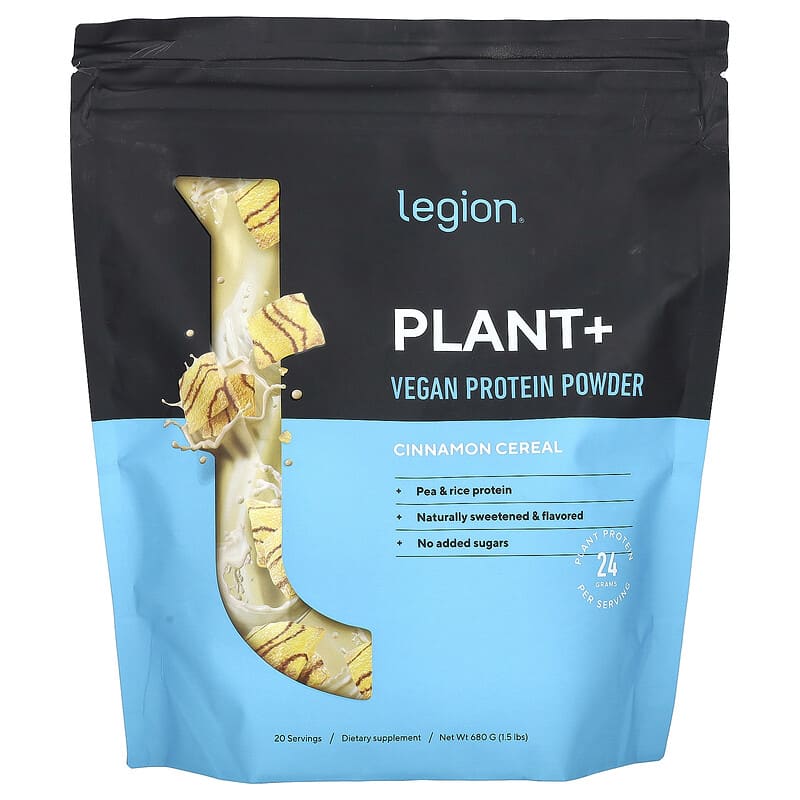 Legion Athletics, Plant+, Vegan Protein Powder, Cinnamon Cereal, 1,5 lbs (680 g) 850040346114