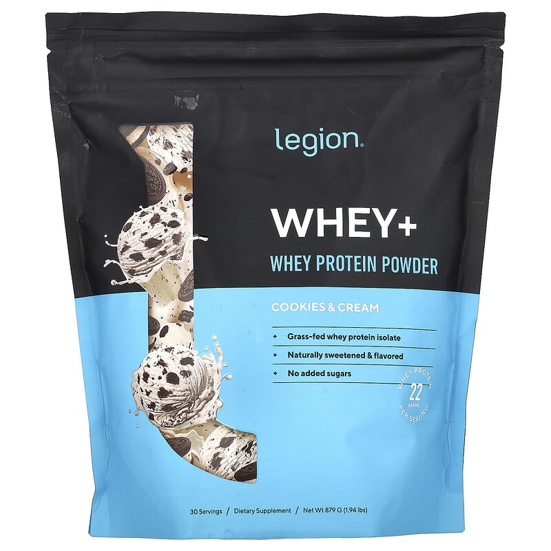 Legion Athletics, Whey+, Whey Protein Powder, Cookies & Cream, 1,94 lbs (879 g) 019962009556