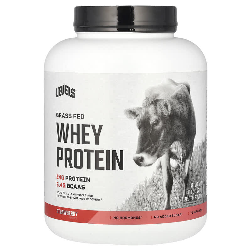Levels, Grass Fed Whey Protein Powder, Strawberry, 5 lb (2,27 kg) 857965007212