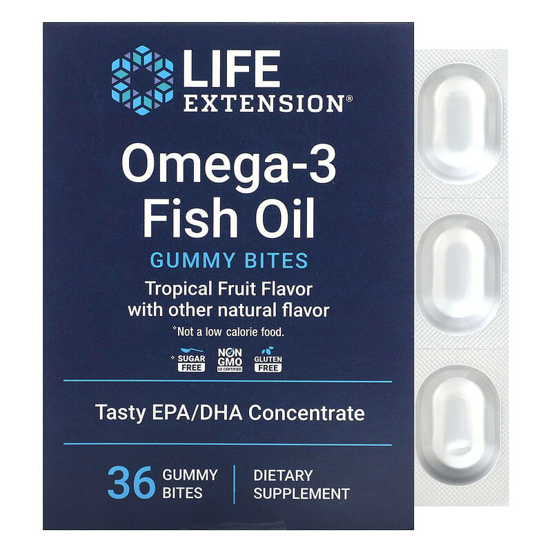 Viên nhai Omega-3 Fish Oil Life Extension hương trái cây nhiệt đới 36 viên 10 life extension omega 3 fish oil gummy bites tropical fruit 36 gummy bites 133610 737870250838