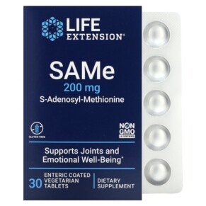 Thực phẩm bổ sung Life Extension SAMe S-Adenosyl-Methionine 200 mg 30 Enteric Coated Vegetarian Tablets 737870217534