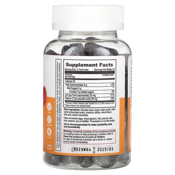 Lifeable Iron + Vitamin C Gummies Grape 20 mg 60 Count 10 mg per Gummy 810102731043