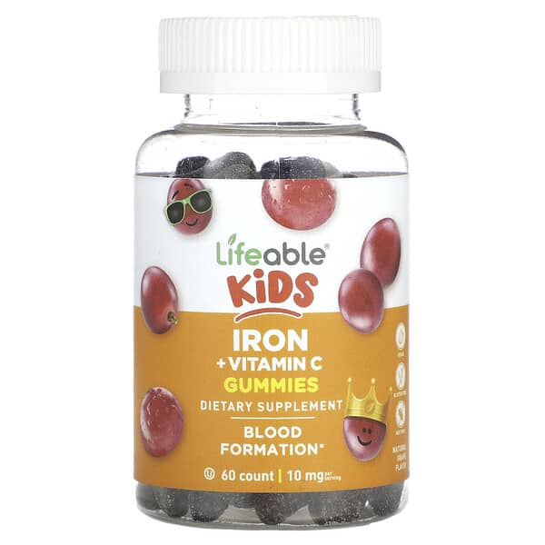 Lifeable Kids Iron + Vitamin C Gummies Natural Grape 10 mg 60 viên nhai 5 mg/viên 10 lifeable kids iron vitamin c gummies natural grape 10 mg 60 gummies 5 mg per gummy 124771 810102731050