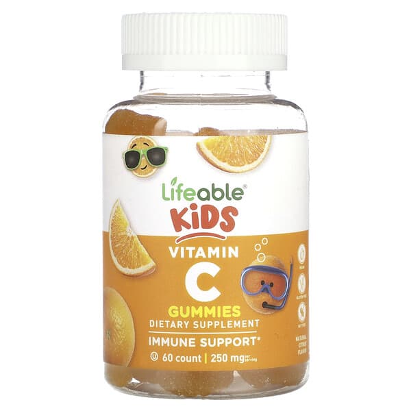 Lifeable Kids Vitamin C Gummies Natural Citrus 250 mg 60 viên nhai 125 mg/viên 10 lifeable kids vitamin c gummies natural citrus 250 mg 60 gummies 125 mg per gummy 124808 810102731180