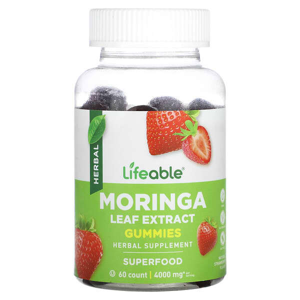 Lifeable Moringa Leaf Extract Gummies Natural Strawberry 4.000 mg 60 viên nhai 2.000 mg/viên 810102731234