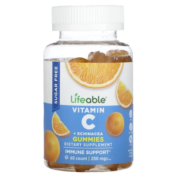 Lifeable Vitamin C + Echinacea Gummies Sugar Free Natural Citrus 250 mg 60 viên nhai 125 mg/viên 10 lifeable vitamin c echinacea gummies sugar free natural citrus 250 mg 60 gummies 125 mg per gummy 124800 810102730879