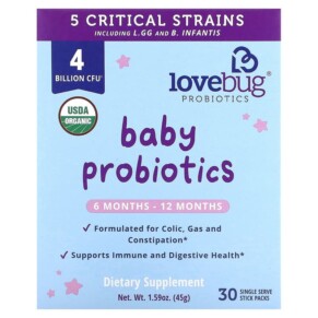 Thực phẩm bổ sung LoveBug Probiotics Baby Probiotics 6-12 Months 4 Billion CFU 30 Single Serve Stick Packs 861383000335
