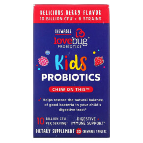 Thực phẩm bổ sung LoveBug Probiotics Kids Probiotics Delicious Berry 10 Billion CFU 30 Chewable Tablets 850002716245