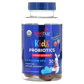 Thực phẩm bổ sung LoveBug Probiotics Kids Probiotics Tummy Gummies Strawberry 2.5 Billion CFU 30 Gummies 850002716511