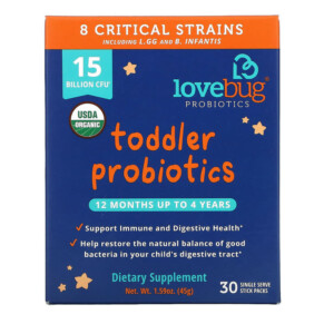Thực phẩm bổ sung LoveBug Probiotics Toddler Probiotics 12 Months Up To 4 Years 15 Billion CFU 30 Single Serve Stick Packs 861383000342