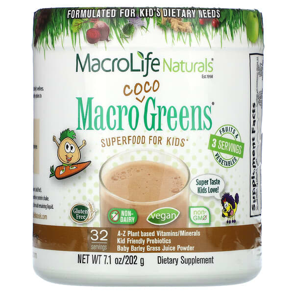 Macrolife Naturals Macro Coco Greens Superfood for Kids 7,1 oz 202 g 10 macrolife naturals macro coco greens superfood for kids 7 1 oz 202 g 121007 852434001425