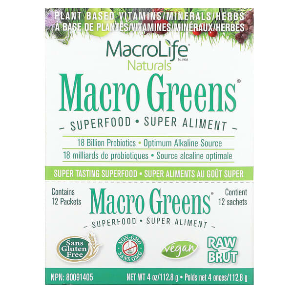 Macrolife Naturals Macro Greens Superfood 12 gói 0,3 oz 9,4 g 852434001128
