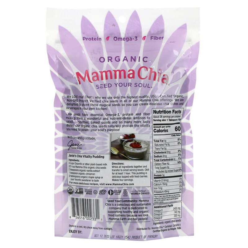 Thành phần vi chất của Mamma Chia Organic Chia Seed 12 oz (340 g) 856516002331