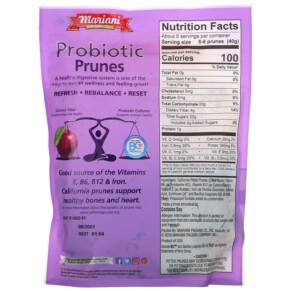 Mận khô Probiotic gia đình Mariani 198g 3 Thành phần vi chất của Mariani Dried Fruit Family Probiotic Prunes 7 oz (198 g) 071022340115