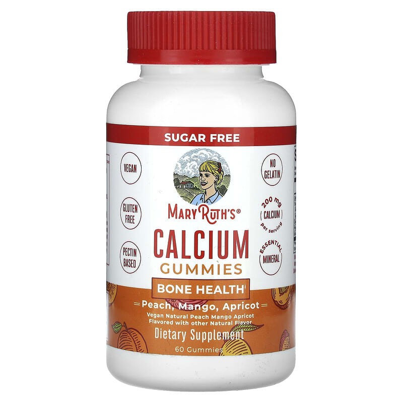 MaryRuth's, Calcium Gummies, Peach, Mango, Apricot, 200 mg, 60 viên nhai (100 mg/viên) 810104621861
