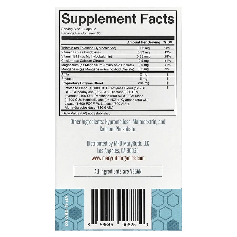 Enzyme Tiêu Hóa MaryRuth's 60 viên 9 Enzyme Tiêu Hóa MaryRuth's 60 viên 856645008259