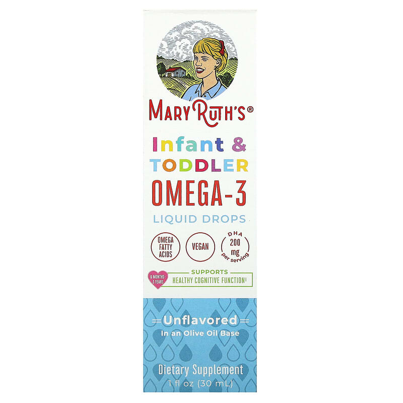 MaryRuth's, Infant & Toddler Omega-3 Liquid Drops, 6 Months - 3 Years, Unflavored, 1 fl oz (30 ml) 850018471411