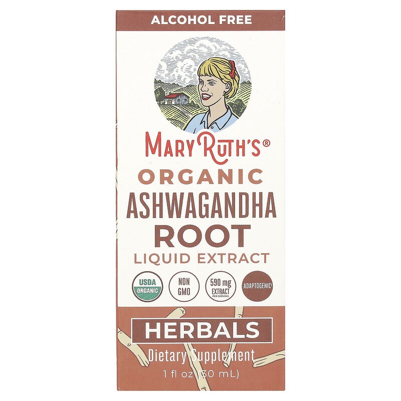 MaryRuth's, Organic Ashwagandha Root Liquid Extract, Alcohol Free, 590 mg, 1 fl oz (30 ml) 850018471657