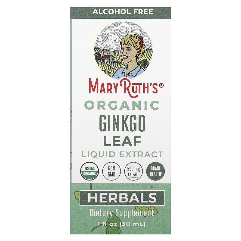 Chiết xuất lá Ginkgo hữu cơ MaryRuth's, không chứa cồn, 590 mg, 30 ml 10 maryruth s organic ginkgo leaf liquid extract alcohol free 590 mg 1 fl oz 30 ml 138382 850018471688