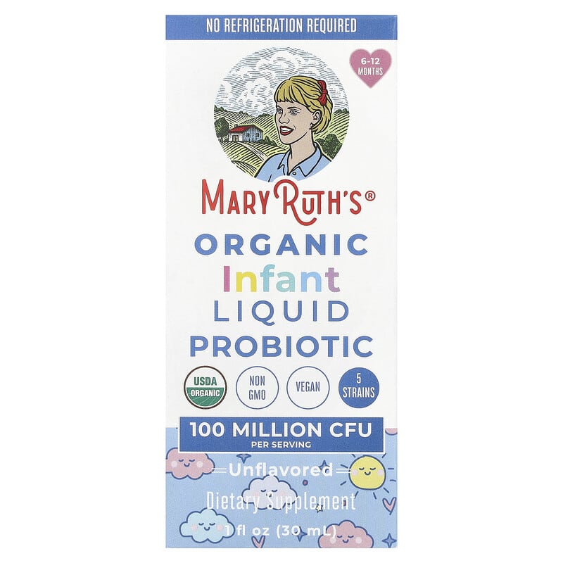 Probiotic lỏng hữu cơ cho trẻ sơ sinh MaryRuth's, 6-12 tháng, không vị, 100 triệu CFU, 30 ml 4 MaryRuth's, Organic Infant Liquid Probiotic, 6-12 Months, Unflavored, 100 Million CFU, 1 fl oz (30 ml) 856645008587