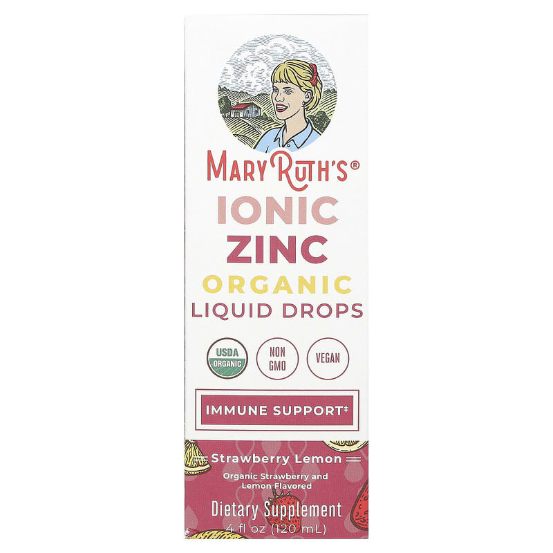Giọt kẽm ionic hữu cơ MaryRuth's vị dâu chanh 120 ml 10 maryruth s organic ionic zinc liquid drops strawberry lemon 4 fl oz 120 ml 138334 850036700456