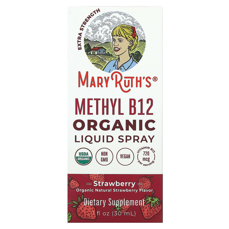 MaryRuth's, Organic Methyl B12 Liquid Spray, Extra Strength, Strawberry, 1 fl oz (30 ml) 850018471206