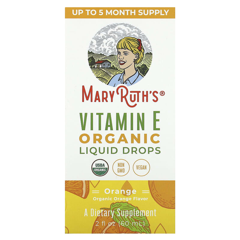 MaryRuth's, Organic Vitamin E Liquid Drops, Orange, 2 fl oz (60 ml) 850036700043