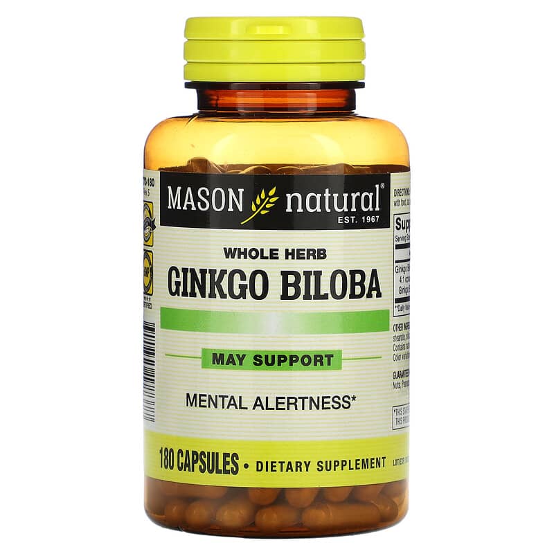 Viên uống thảo dược nguyên chất Ginkgo Biloba 180 viên Mason Natural 10 mason natural whole herb ginkgo biloba 180 capsules 72134 311845177377