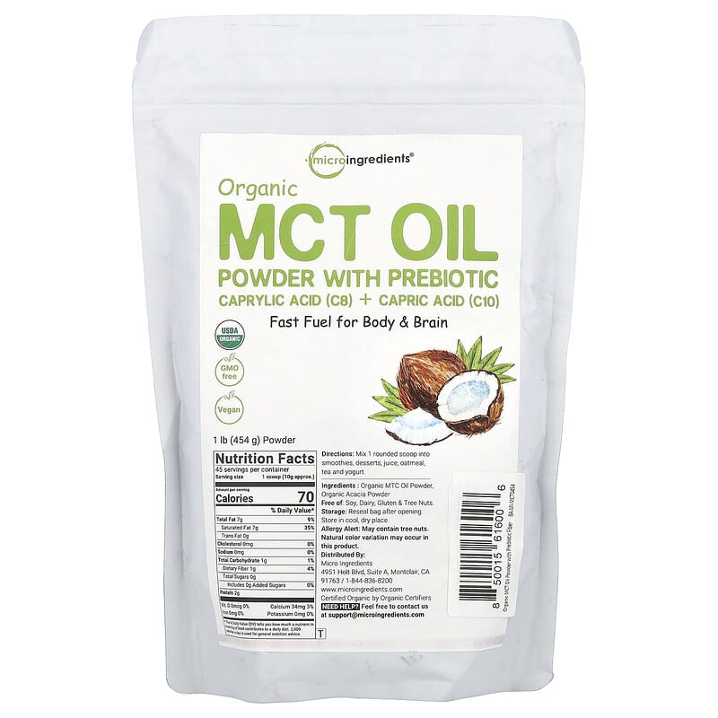 Bột Dầu MCT Hữu Cơ Micro Ingredients có Prebiotic 1 lb (454 g) 10 micro ingredients organic mct oil powder with prebiotic 1 lb 454 g 142757 850015616006