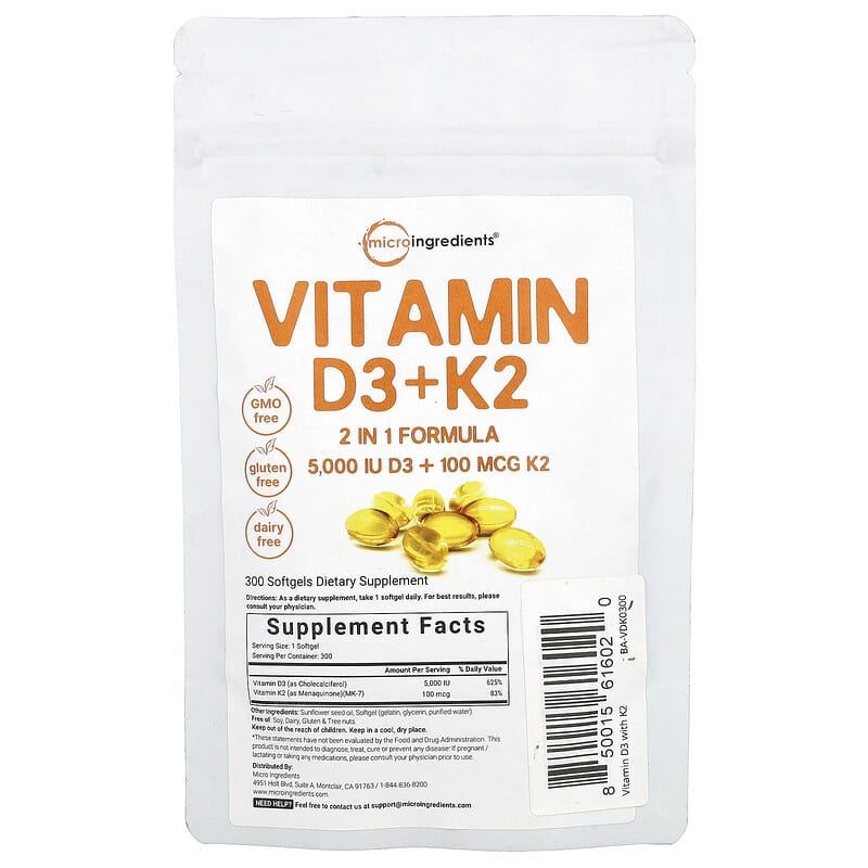Vitamin D3 K2 Micro Ingredients 300 viên 10 micro ingredients vitamin d3 k2 300 softgels 142752 850015616020