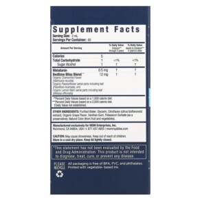 Thành phần vi chất của Mommy's Bliss Kids Sleep Liquid Melatonin Kids 3 Yrs + Natural Grape 4 fl oz (120 ml) 679234071836