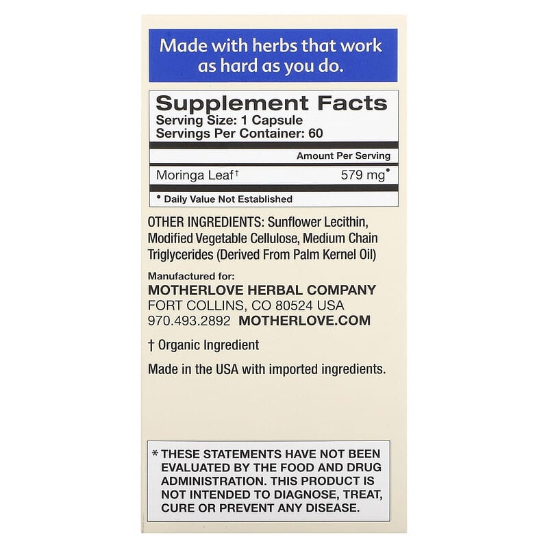 Viên uống Moringa hỗ trợ cho mẹ cho con bú Motherlove 60 viên 9 Viên uống Moringa hỗ trợ cho mẹ cho con bú Motherlove 60 viên 759160650012