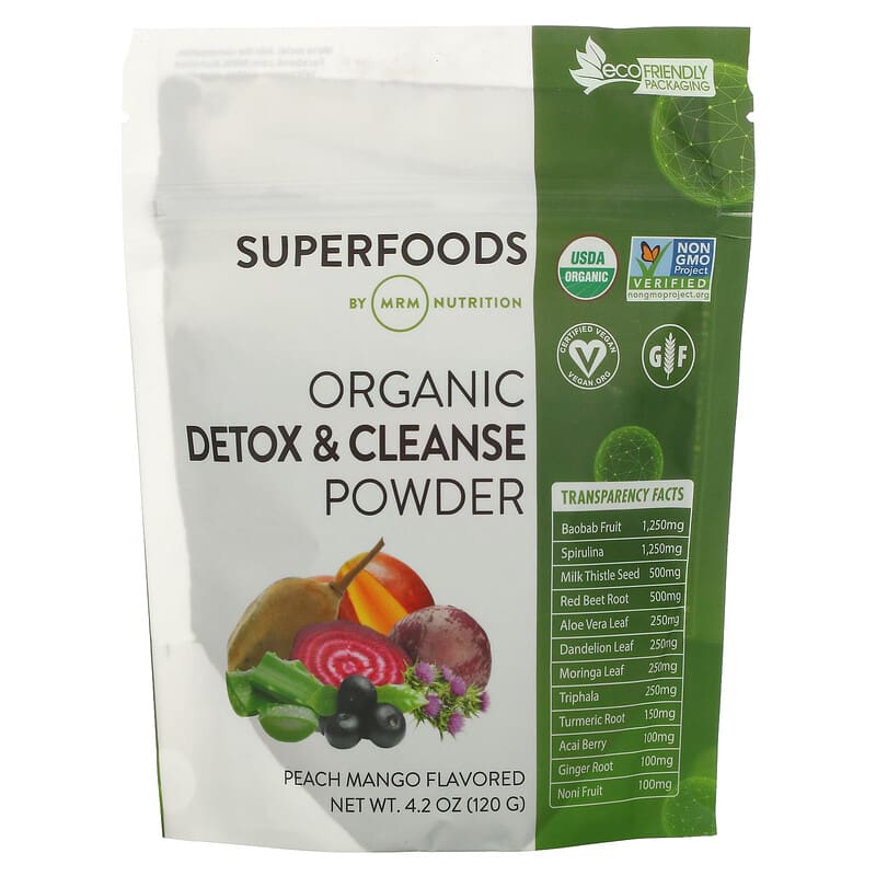 Bột Thanh Lọc & Giải Độc MRM Nutrition Hương Đào Xoài 4.2 oz (120 g) 10 mrm nutrition organic detox cleanse powder peach mango 4 2 oz 120 g 78057 609492800121