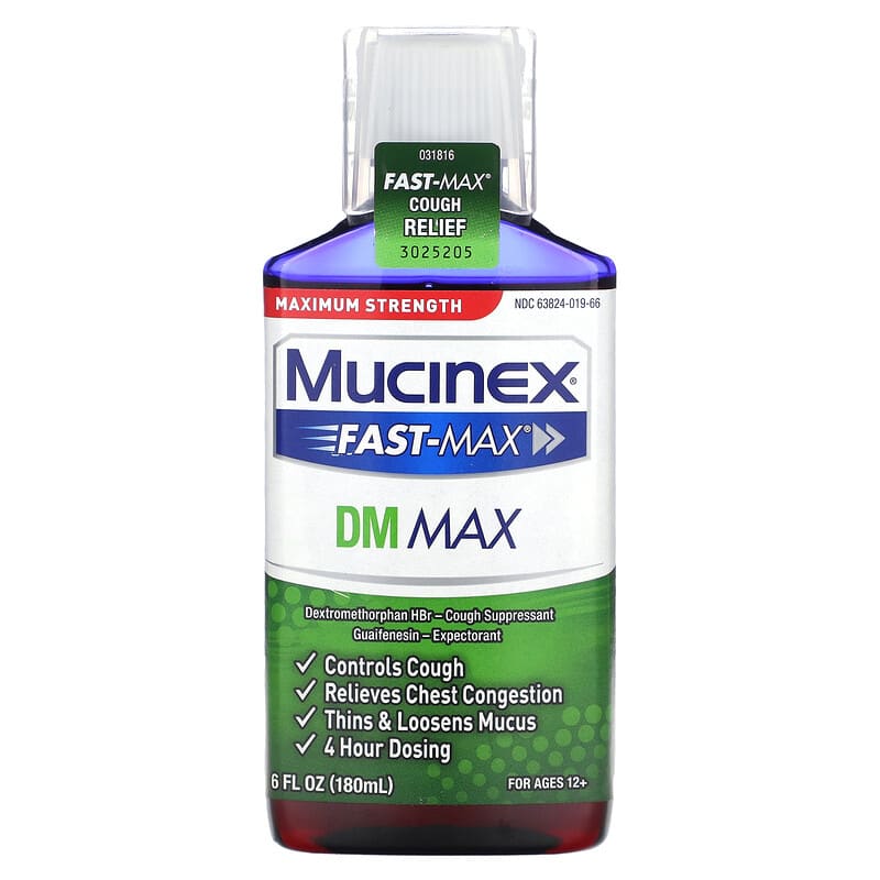 Mucinex Fast-Max DM Max sức mạnh tối đa cho người trên 12 tuổi 180 ml 10 mucinex fast max dm max maximum strength for ages 12 6 fl oz 180 ml 132227 363824018669
