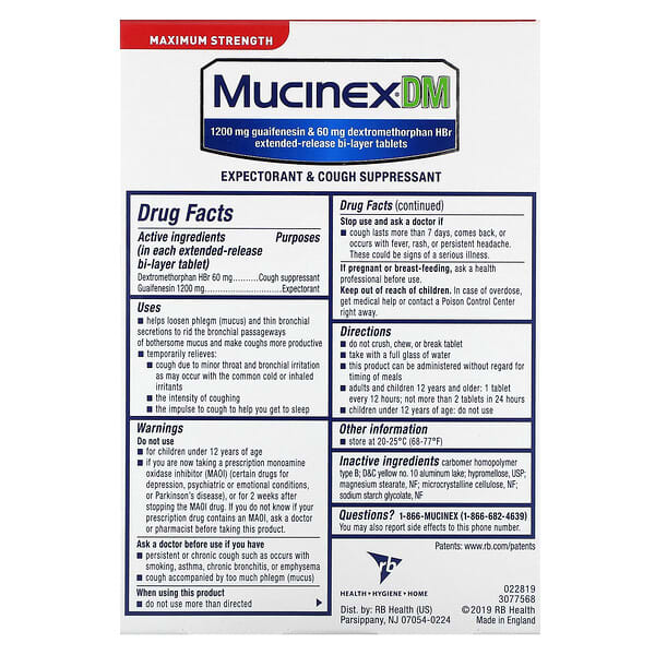 Thuốc Mucinex DM 28 viên nén giải phóng kéo dài 3 Mucinex Mucinex DM 28 Extended-Release Bi-Layer Tablets 363824072289