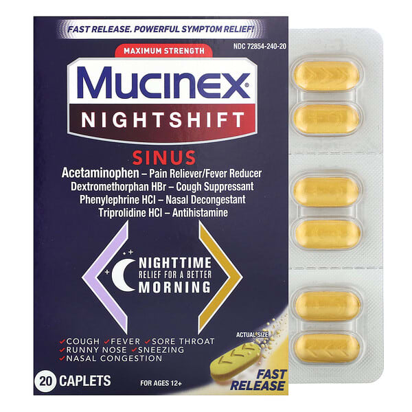 Mucinex Night Shift Sinus Tối Đa Dành Cho Trẻ Trên 12 Tuổi 20 viên 8 mucinex night shift sinus maximum strength for ages 12 20 caplets 131113 363824262710