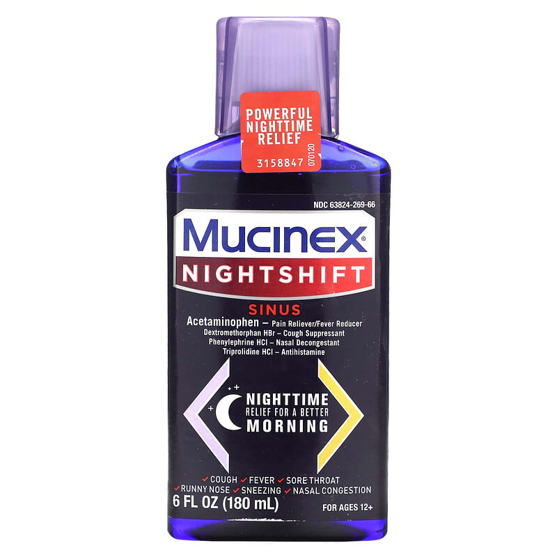 Mucinex, Nightshift, Sinus, Ages 12+, 6 fl oz (180 ml) 363824262680