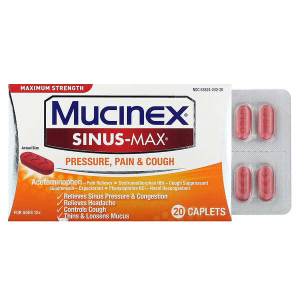 Mucinex Sinus-Max Giảm Đau Nhức & Ho, Dành Cho Người Trên 12 Tuổi, 20 viên 8 mucinex sinus max pressure pain cough for ages 12 20 caplets 131118 363824242200