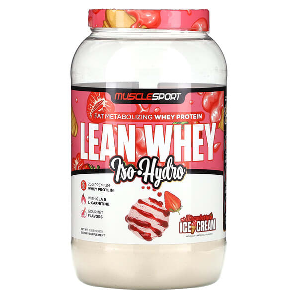 MuscleSport Lean Whey Iso-Hydro Strawberry Ice Cream 2 lbs 908 g 754697670533