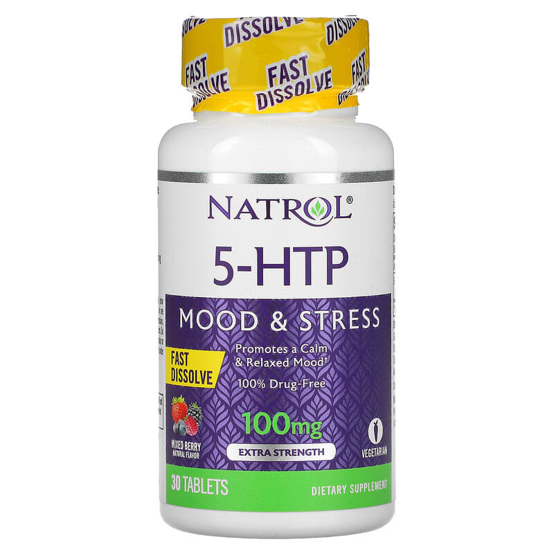 Natrol 5-HTP Tan Rã Nhanh Tăng Cường Sức Mạnh Dâu Hoang 100 mg 30 viên 10 natrol 5 htp fast dissolve extra strength wild berry 100 mg 30 tablets 36901 047469060442