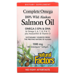 Thực phẩm bổ sung Natural Factors 100% Wild Alaskan Salmon Oil 1300 mg 180 Enteripure Softgels 068958022666