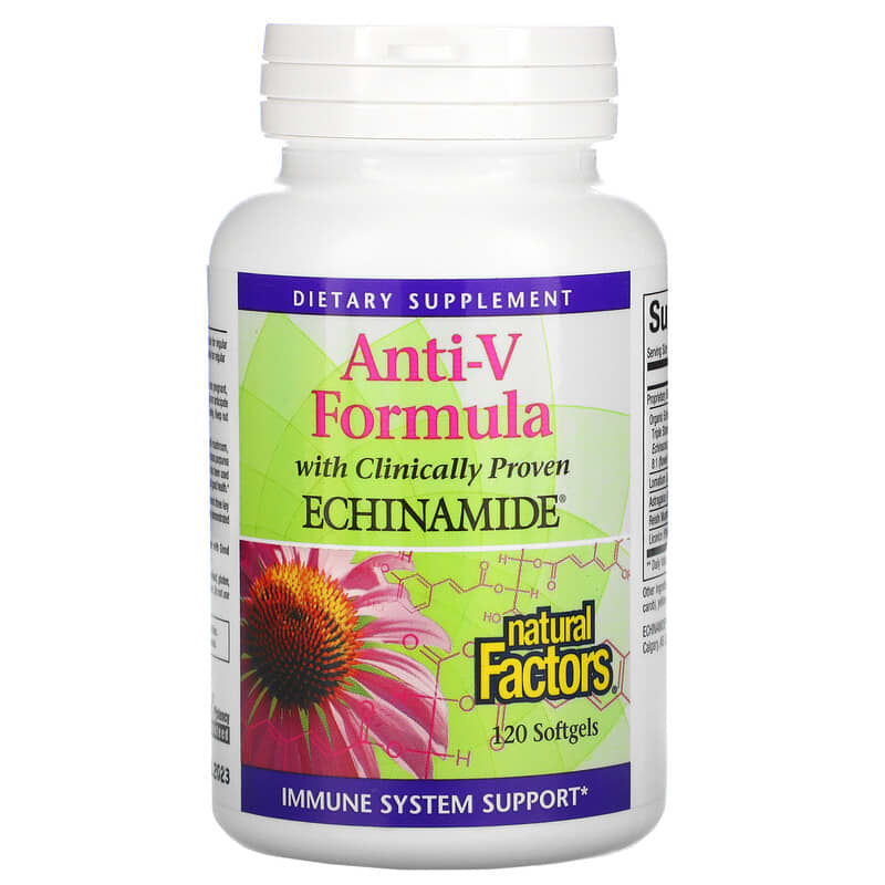 Viên uống Natural Factors Anti-V Formula chứa Echinamide đã được chứng minh lâm sàng 120 viên mềm 10 natural factors anti v formula with clinically proven echinamide 120 softgels 8640 068958047010