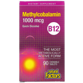 Thực phẩm bổ sung Natural Factors B12 Methylcobalamin 1.000 mcg 90 Chewable Tablets 068958012421