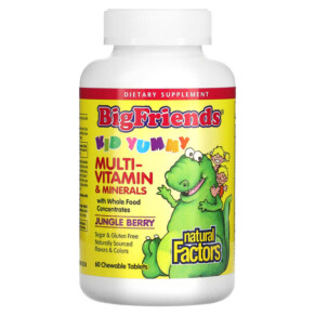 Thực phẩm bổ sung Natural Factors Big Friends Chewable Multi-Vitamin & Minerals Jungle Berry 60 Chewable Tablets 068958015491