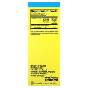 Thành phần vi chất của Natural Factors Big Friends Liquid Vitamin D3 10 mcg (400 IU) 0.5 fl oz (15 ml) 068958015453