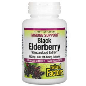 Thực phẩm bổ sung Natural Factors Black Elderberry 100 mg 60 Fast-Acting Softgels 068958047065