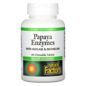Thực phẩm bổ sung Natural Factors Papaya Enzymes with Amylase & Bromelain 60 Chewable Tablets 068958017488