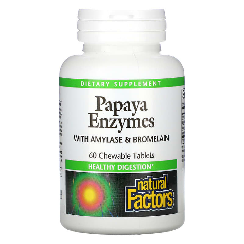 Enzyme Papaya tự nhiên với Amylase & Bromelain 60 viên nhai Natural Factors 10 natural factors papaya enzymes with amylase bromelain 60 chewable tablets 105658 068958017488