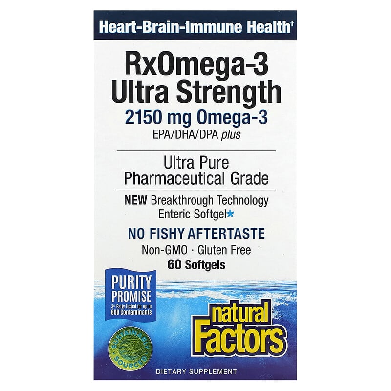 Viên uống Omega-3 tự nhiên Ultra Strength 1075 mg 60 viên mềm Natural Factors 10 natural factors rxomega 3 ultra strength 1075 mg 60 softgels 105931 068958354903